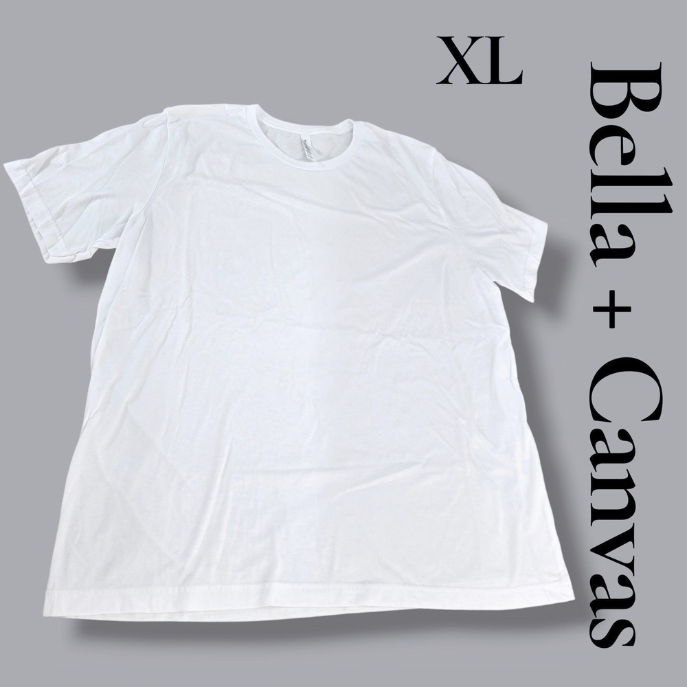 Bella + Canvas T-Shirt XL White Cotton Blend Airlume Jersey Crew Neck Basic Tee